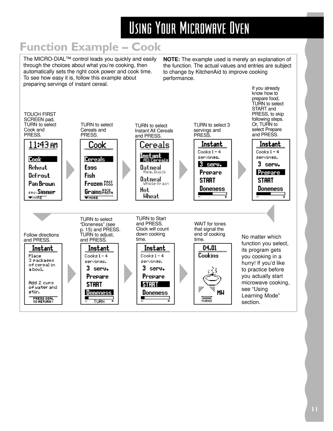 KitchenAid KHMS147HBT, KHMS147HWH, KHMS147HBK installation instructions Using Your Microwave Oven, Function Example Cook 