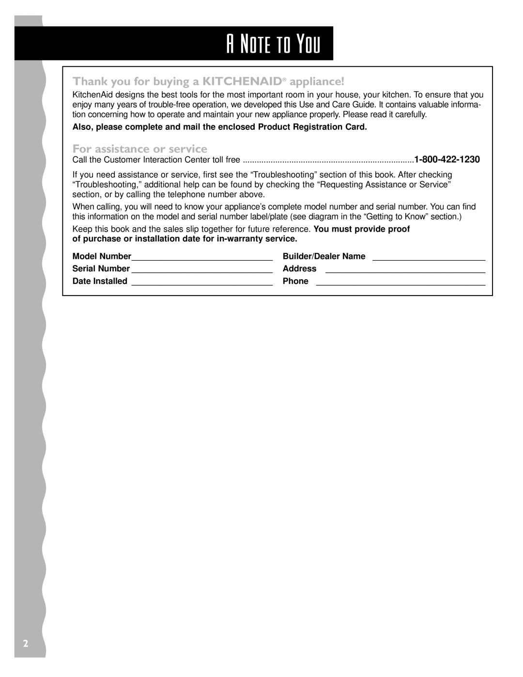 KitchenAid KHMS147HBK, KHMS147HWH, KHMS147HBT installation instructions Thank you for buying a Kitchenaid appliance 