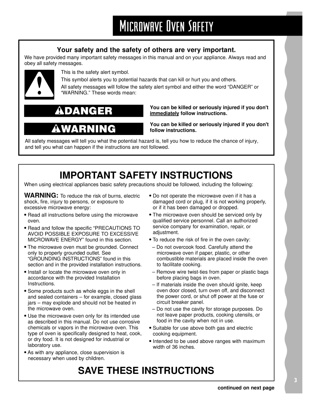 KitchenAid KHMS147HBT Microwave Oven Safety, You can be killed or seriously injured if you dont, Follow instructions 