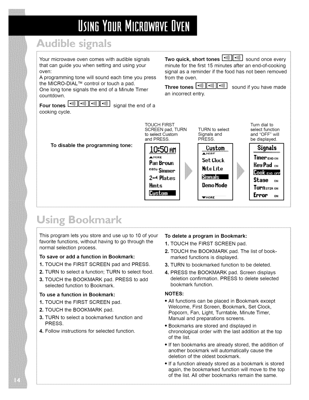 KitchenAid KHMS147H To disable the programming tone, Set. glouk Timer E.Do HeJPad NiLe LiLe, To use a function in Bookmark 