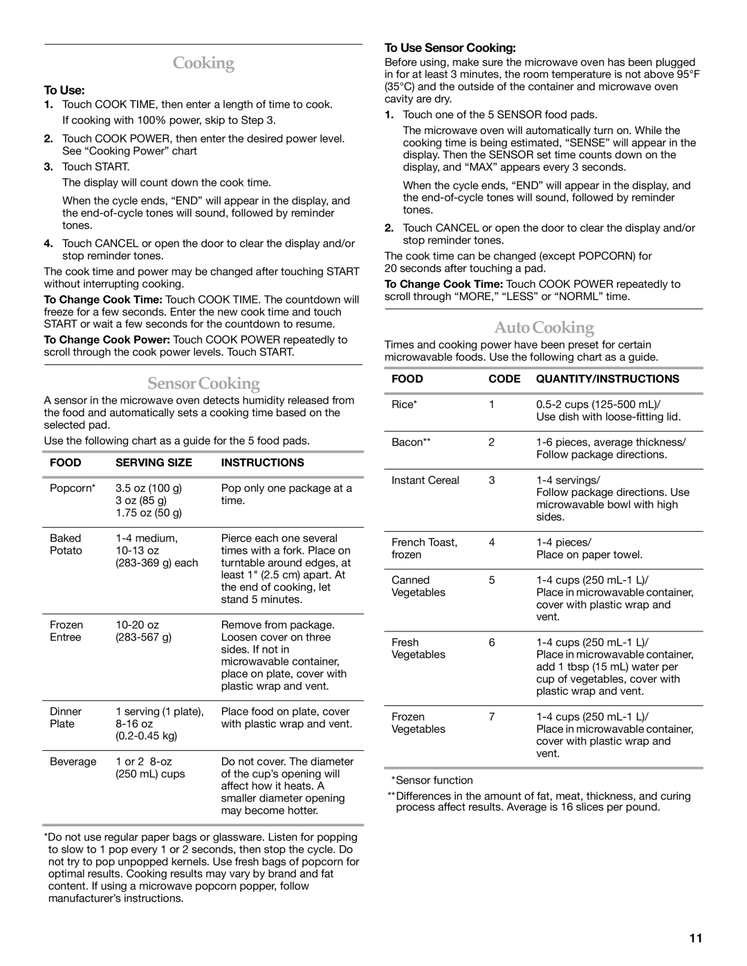 KitchenAid KHMS155L manual Auto Cooking, To Use Sensor Cooking 