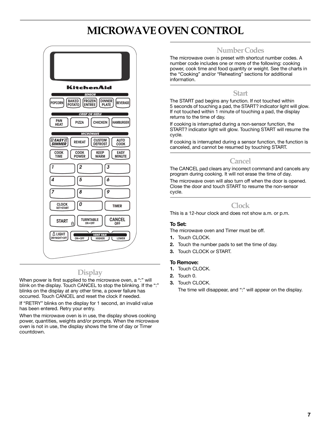 KitchenAid KHMS155L manual Microwave Oven Control 