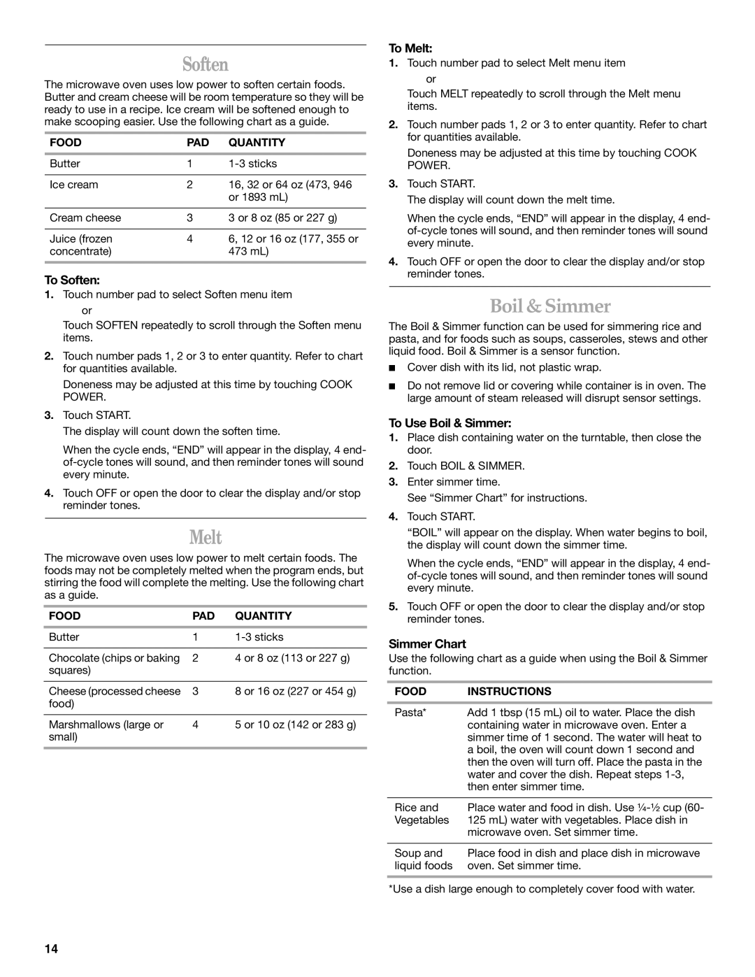 KitchenAid KHMS175M manual Soften, Melt, Boil & Simmer 