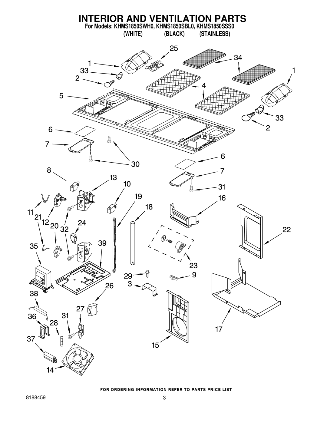 KitchenAid KHMS1850SBL0, KHMS1850SWH0 manual Interior and Ventilation Parts 