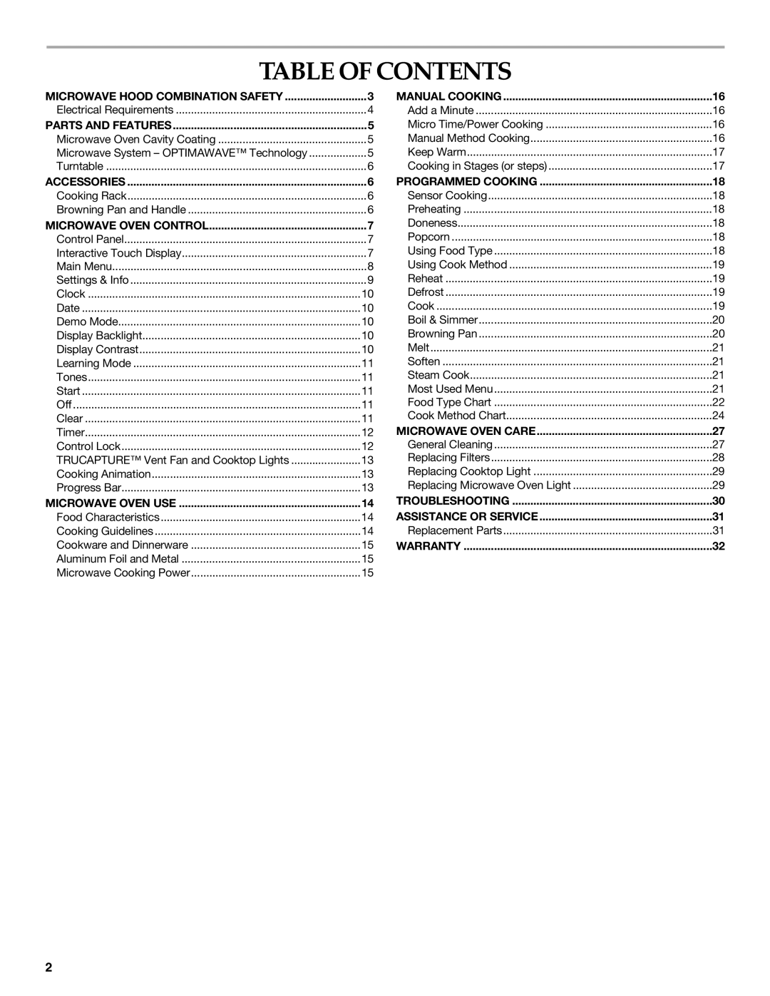 KitchenAid KHMS2056S manual Table of Contents 