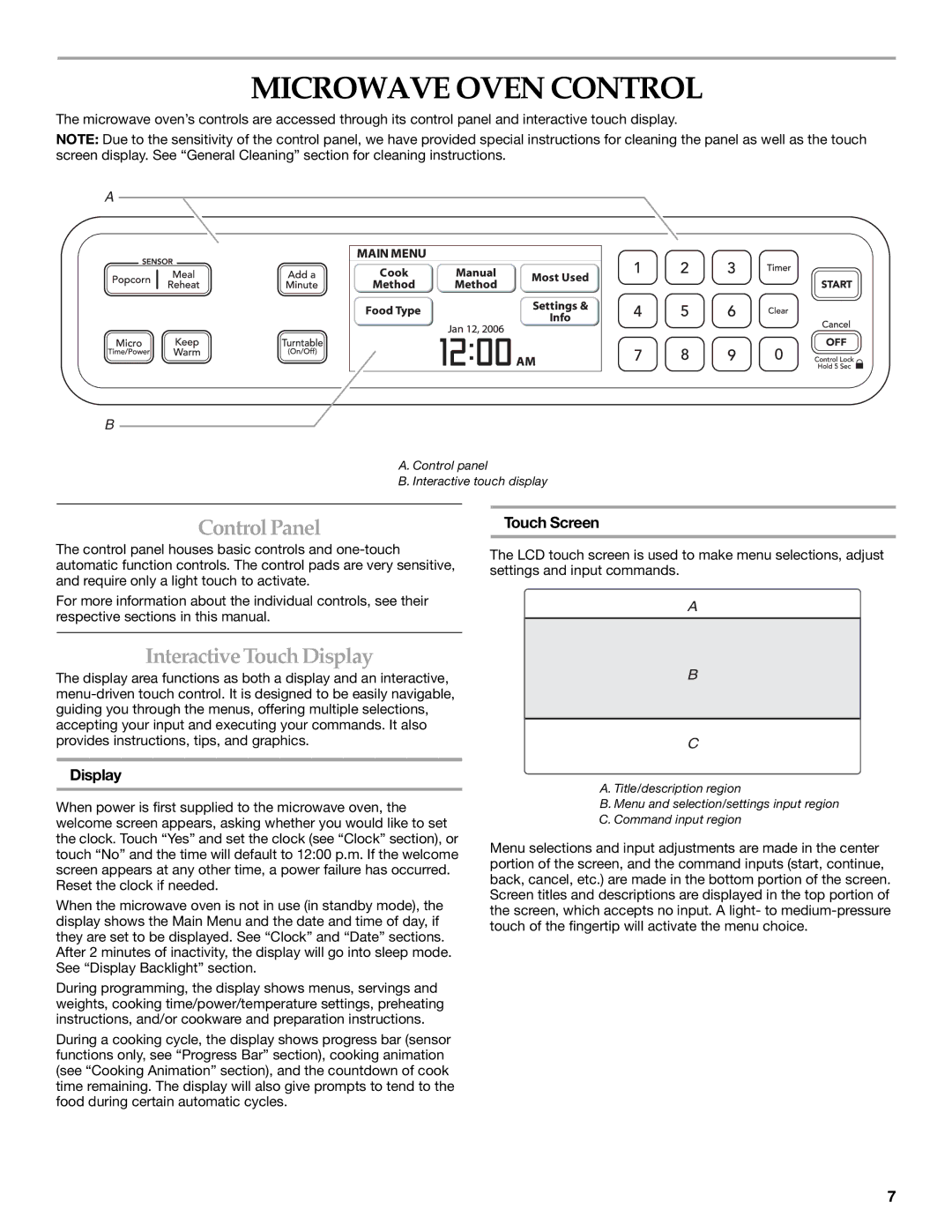 KitchenAid KHMS2056S manual Microwave Oven Control, Control Panel, Interactive Touch Display, Touch Screen 