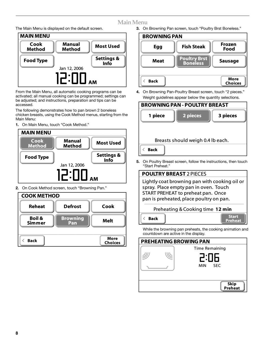 KitchenAid KHMS2056S manual Main Menu 