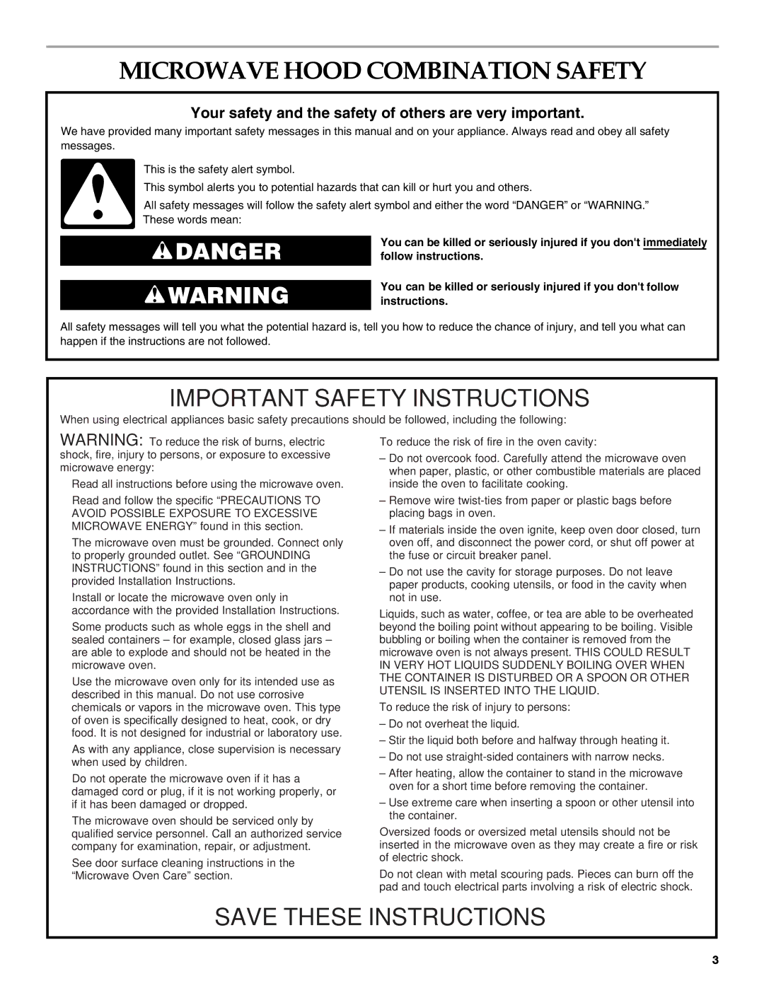 KitchenAid KHMS2056SBL manual Microwave Hood Combination Safety, Your safety and the safety of others are very important 