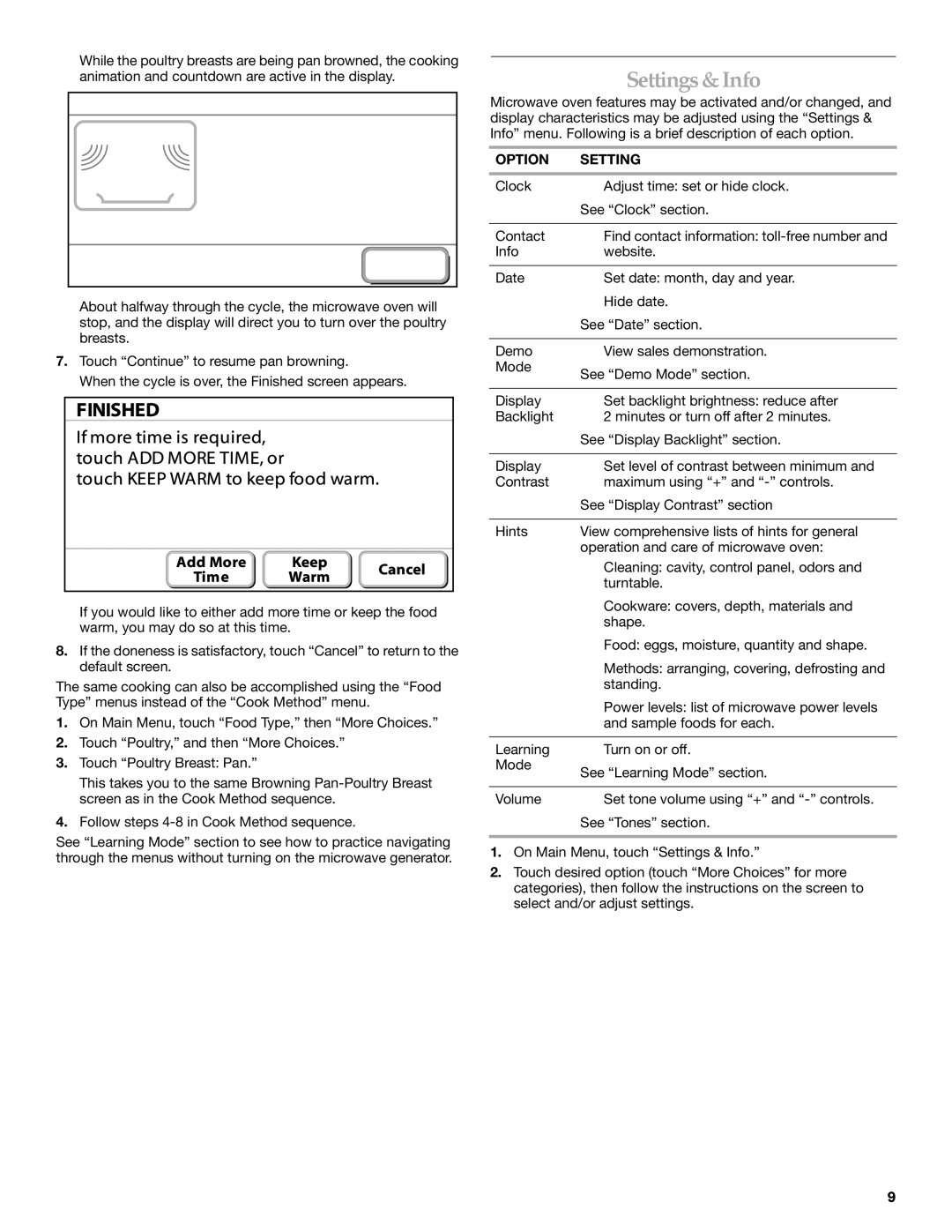 KitchenAid KHMS2056SBL manual Settings&Info, Option Setting 