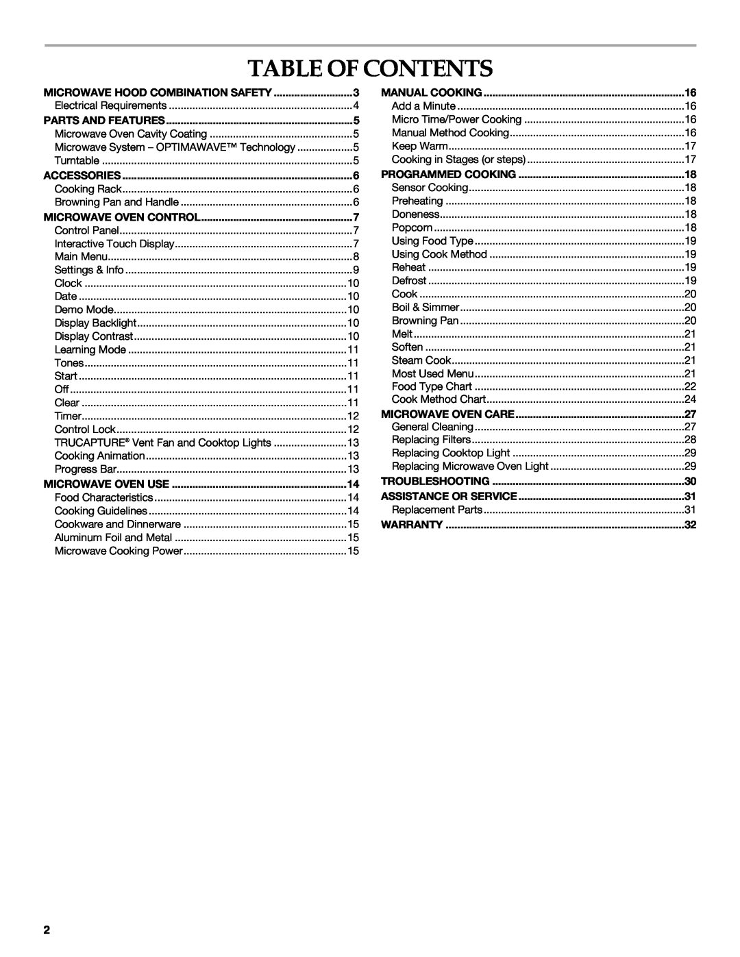 KitchenAid KHMS2056SBL manual Table Of Contents 