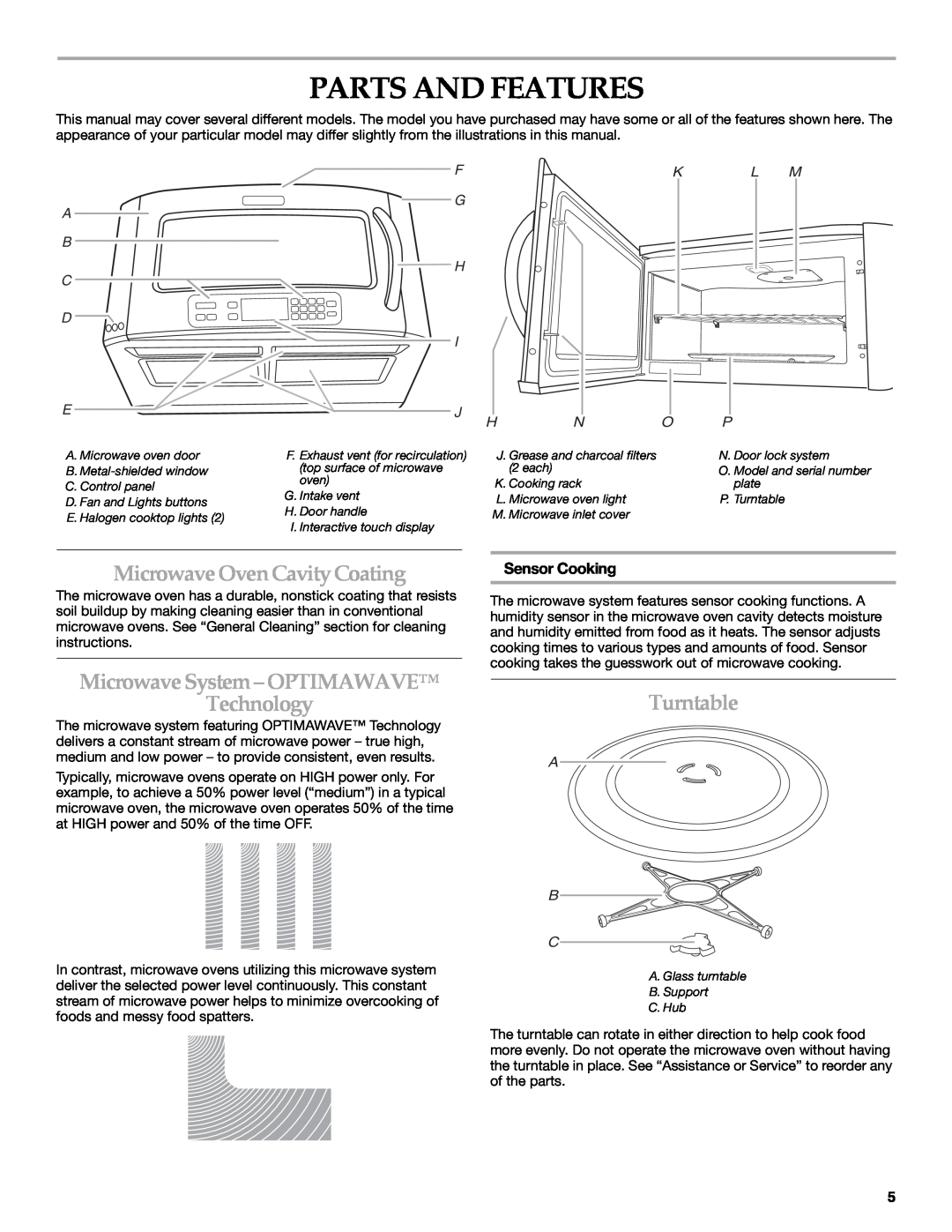 KitchenAid KHMS2056SBL Parts And Features, MicrowaveOvenCavityCoating, MicrowaveSystem-OPTIMAWAVE Technology, Turntable 