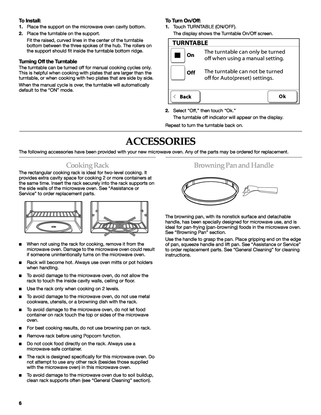 KitchenAid KHMS2056SBL manual Accessories, CookingRackBrowningPanandHandle 
