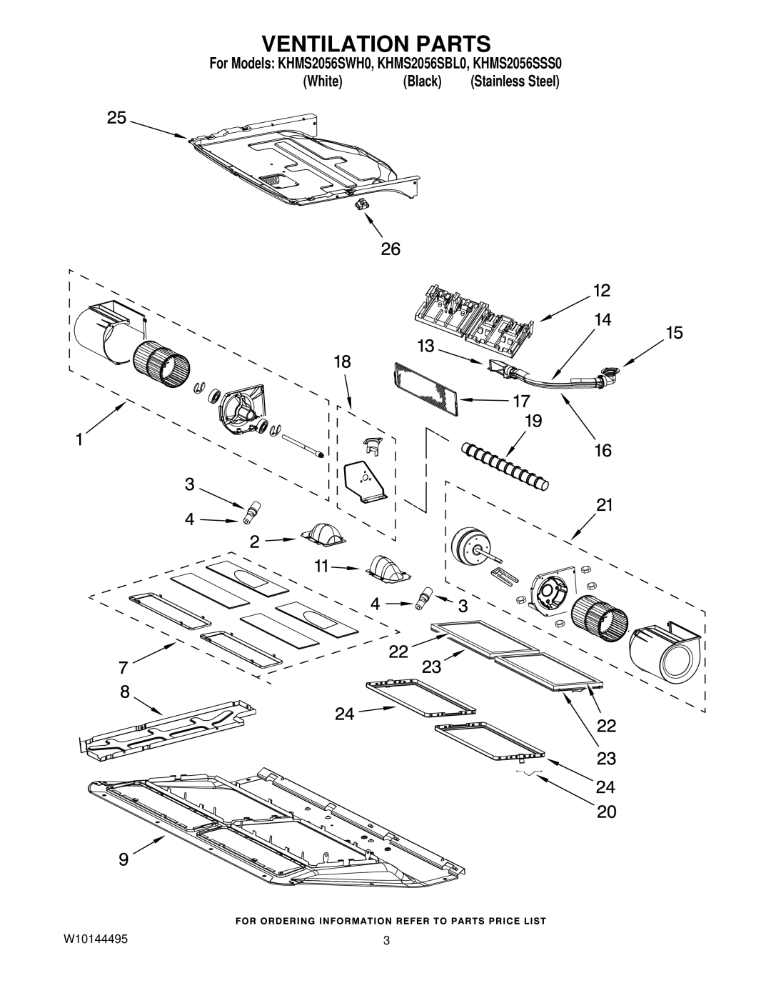 KitchenAid KHMS2056SWH0, KHMS2056SSS0, KHMS2056SBL0 manual Ventilation Parts 