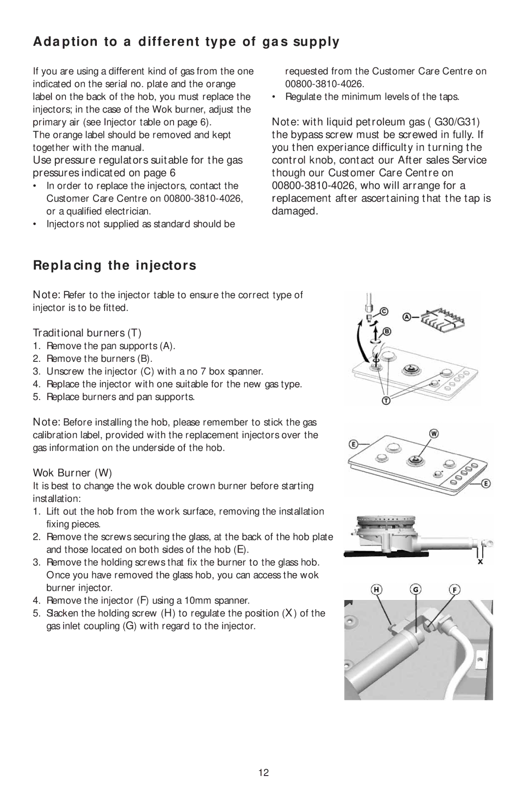 KitchenAid KHPF 9010, KHPS 9010 Adaption to a different type of gas supply, Replacing the injectors, Traditional burners T 