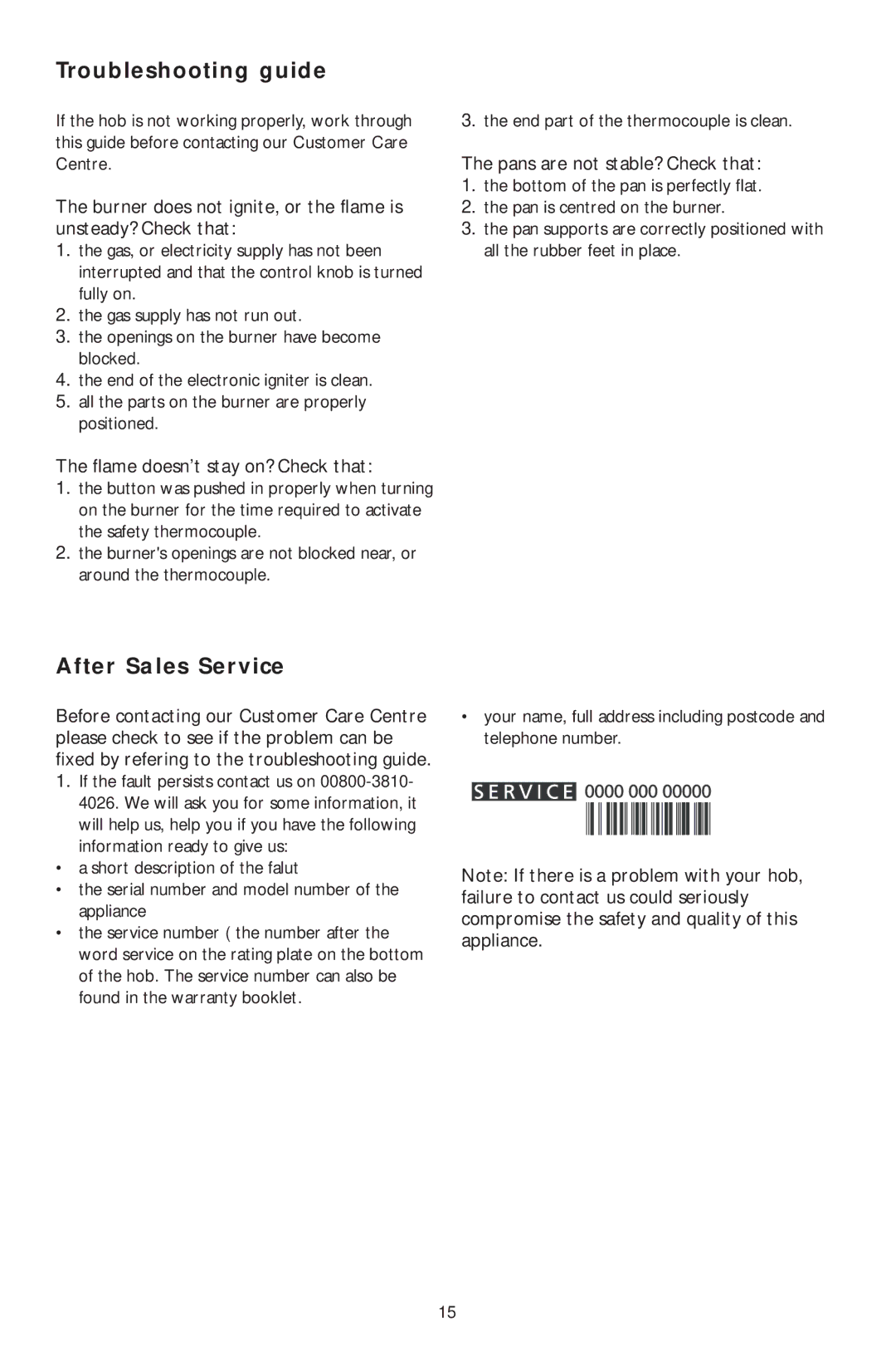 KitchenAid KHPS 9010, KHPF 9010 manual Troubleshooting guide, After Sales Service, Flame doesn’t stay on? Check that 