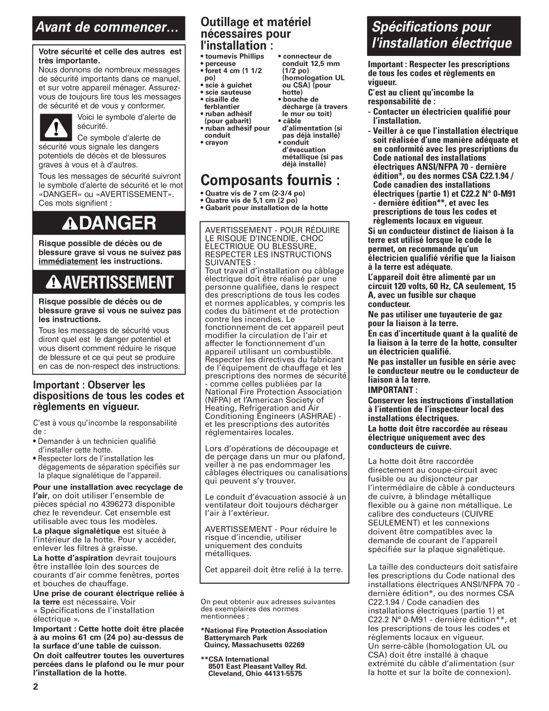 KitchenAid KHTU160 installation instructions Avant de commencer…, Contacter un électricien qualifié pour l’installation 