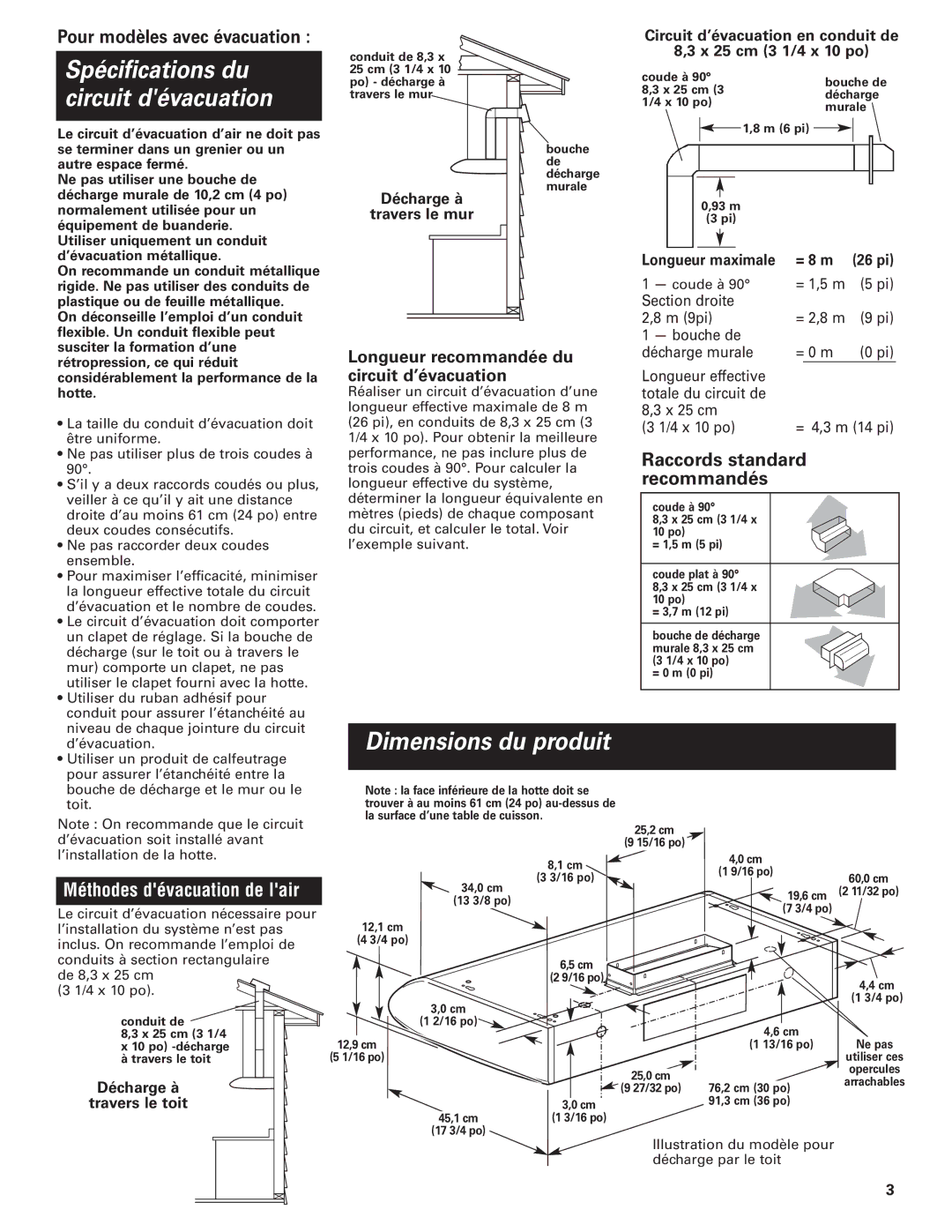 KitchenAid KHTU160 Décharge à Travers le mur, Circuit d’évacuation en conduit de X 25 cm 3 1/4 x 10 po 