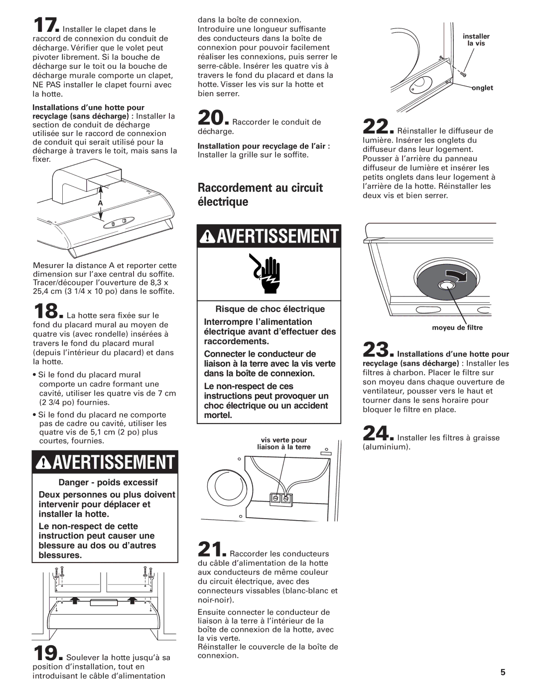 KitchenAid KHTU160 installation instructions Avertissement, Raccordement au circuit électrique 