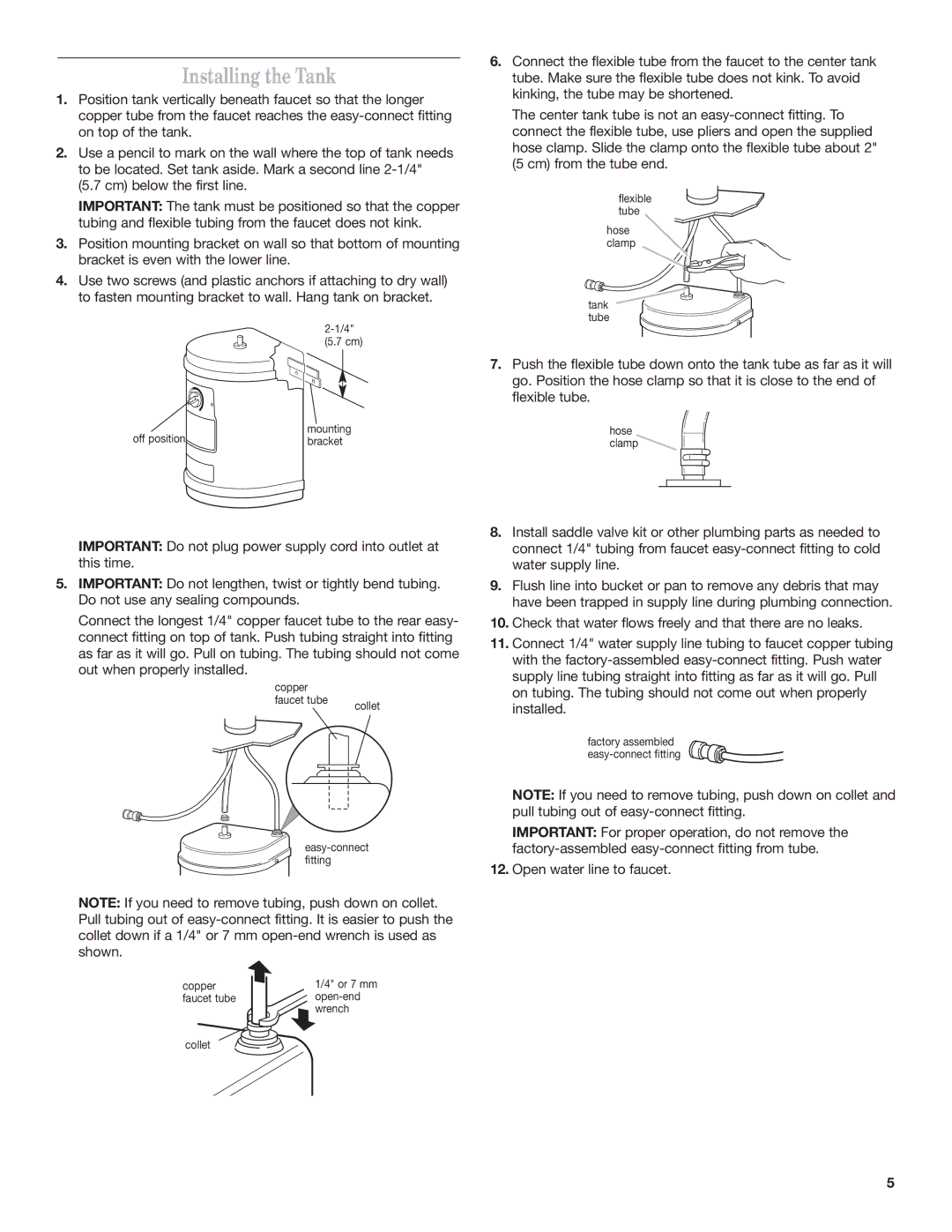 KitchenAid KHWC160, KHWG160, KHWL160 installation instructions Installing the Tank, Cm below the first line 