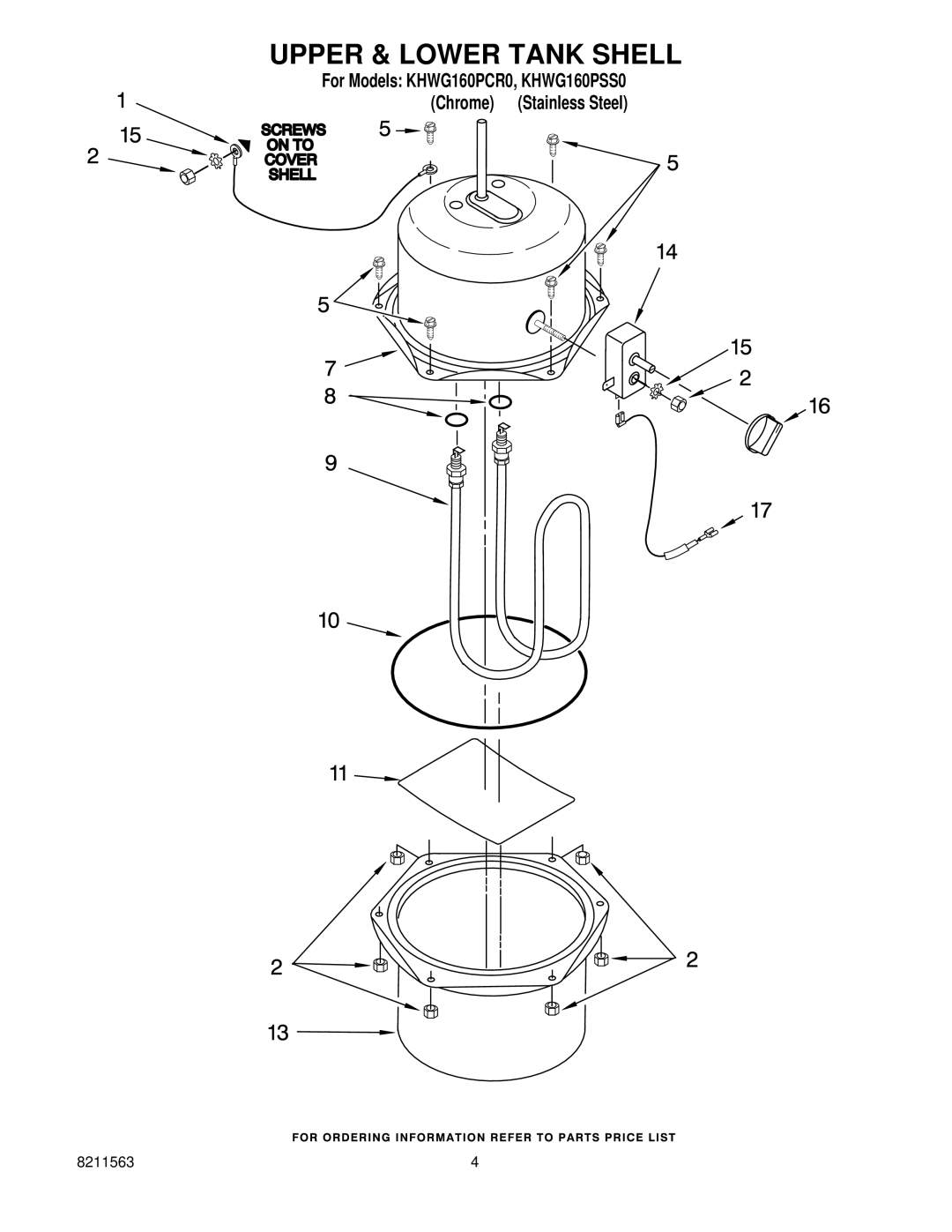 KitchenAid KHWG160PCR manual Upper & Lower Tank Shell 