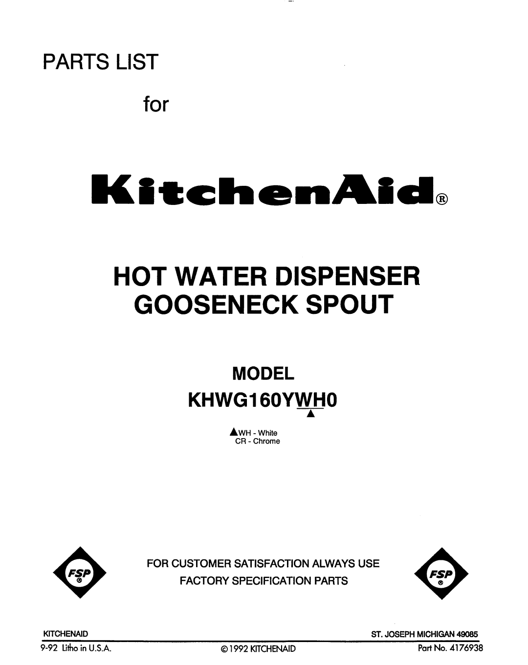 KitchenAid KHWG160YWHO manual 