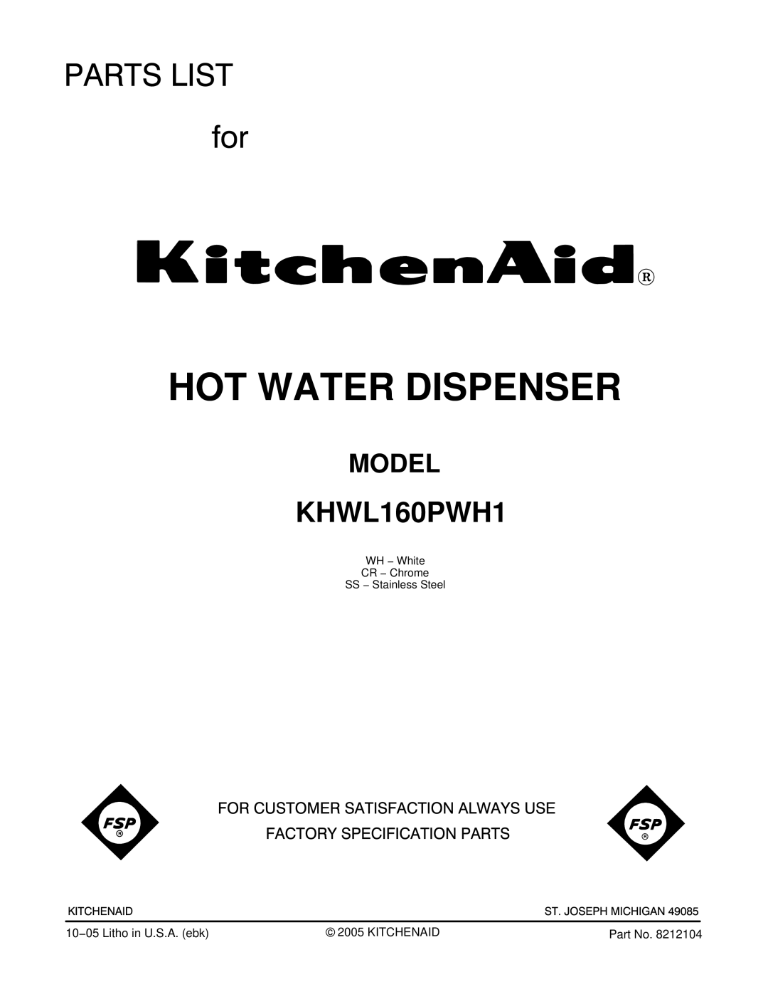 KitchenAid KHWL160PCR manual HOT Water Dispenser 