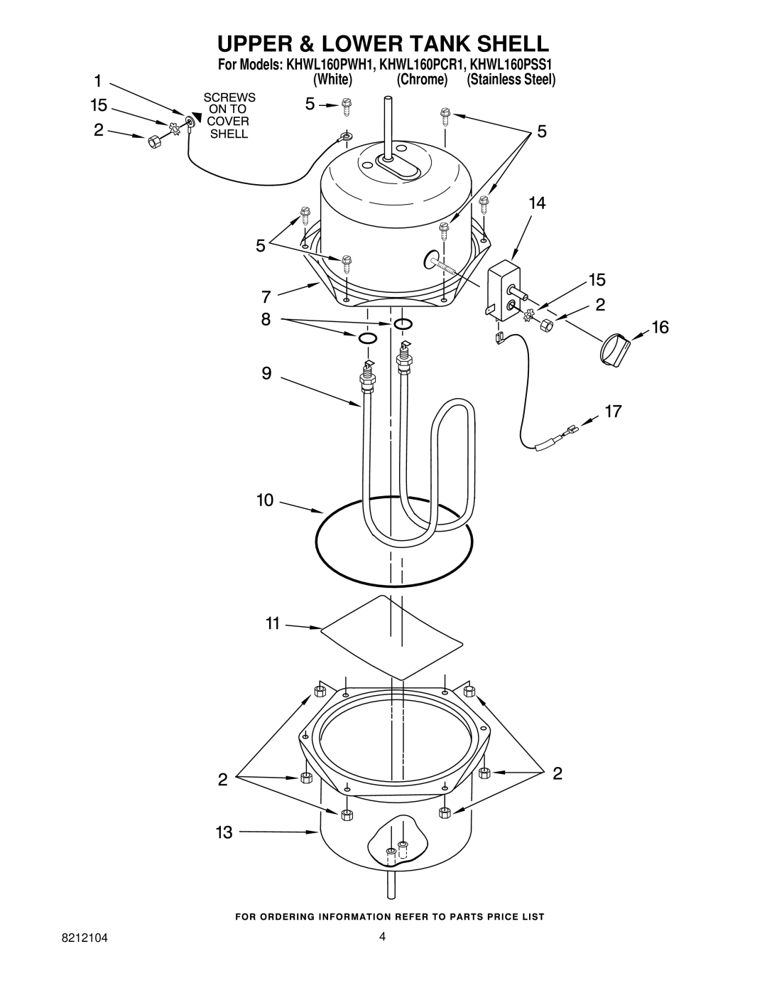 KitchenAid KHWL160PCR manual Upper & Lower Tank Shell 