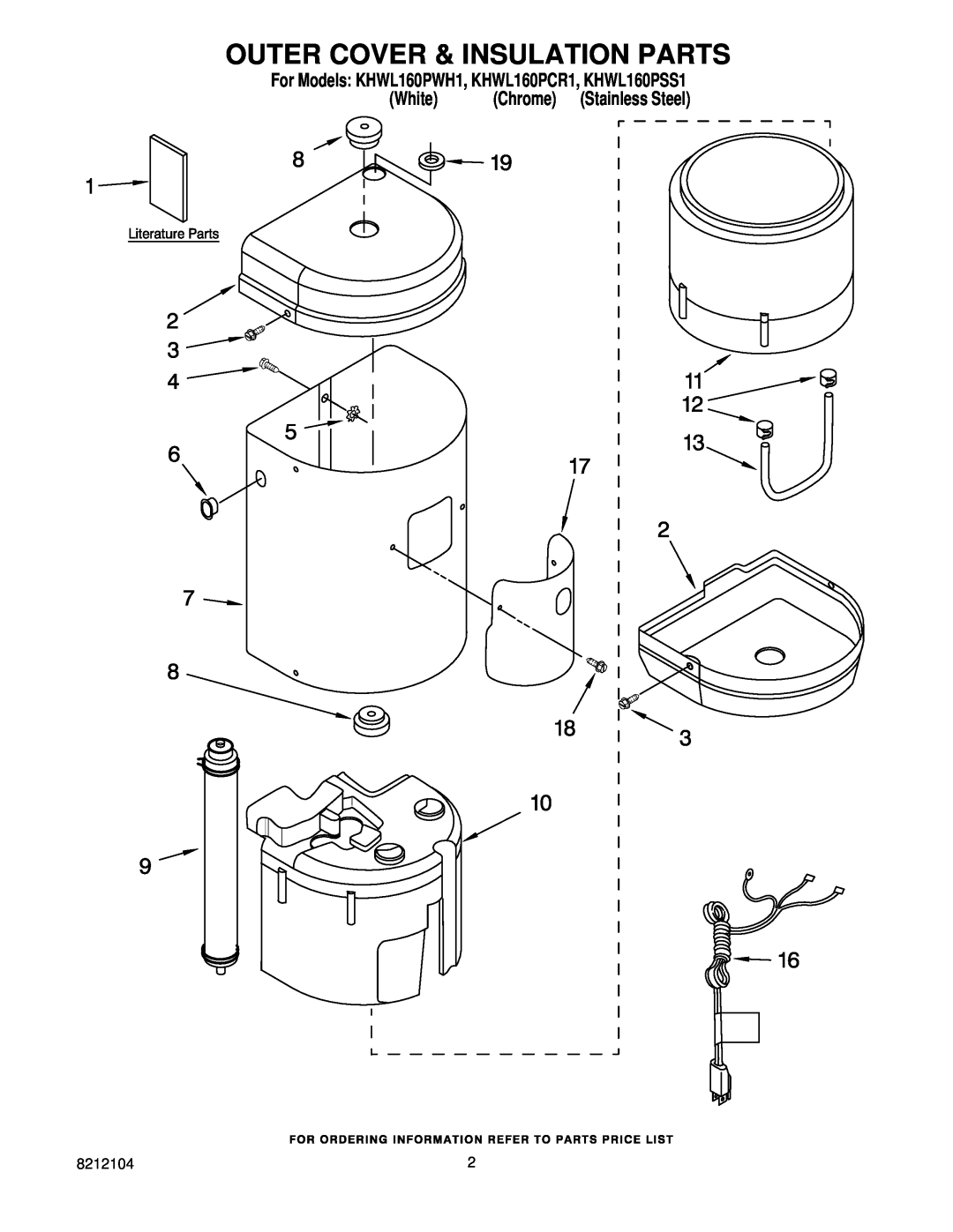 KitchenAid manual Outer Cover & Insulation Parts, For Models KHWL160PWH1, KHWL160PCR1, KHWL160PSS1, White, Chrome 