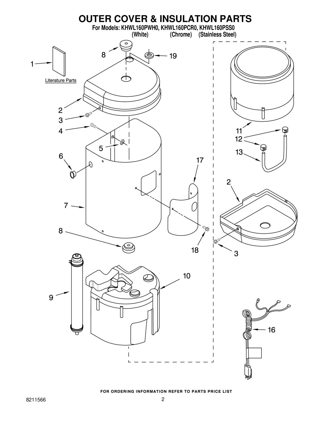 KitchenAid KHWL160PWH0 manual Outer Cover & Insulation Parts 