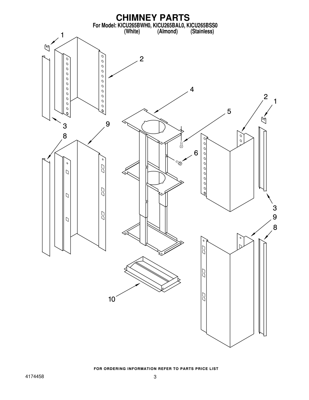 KitchenAid KICU265BWH0, KICU265BSS0, KICU265BAL0 manual Chimney Parts 