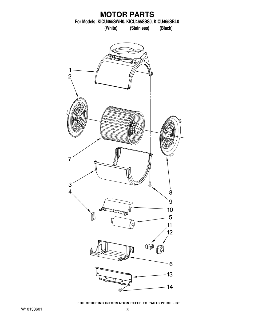 KitchenAid KICU465SWH0, KICU465SBL0 manual Motor Parts 