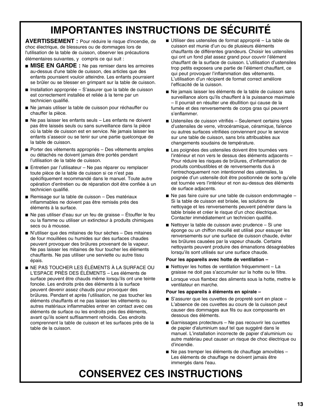 KitchenAid KICU568S, KICU508S manual Importantes Instructions De Sécurité, Conservez Ces Instructions 