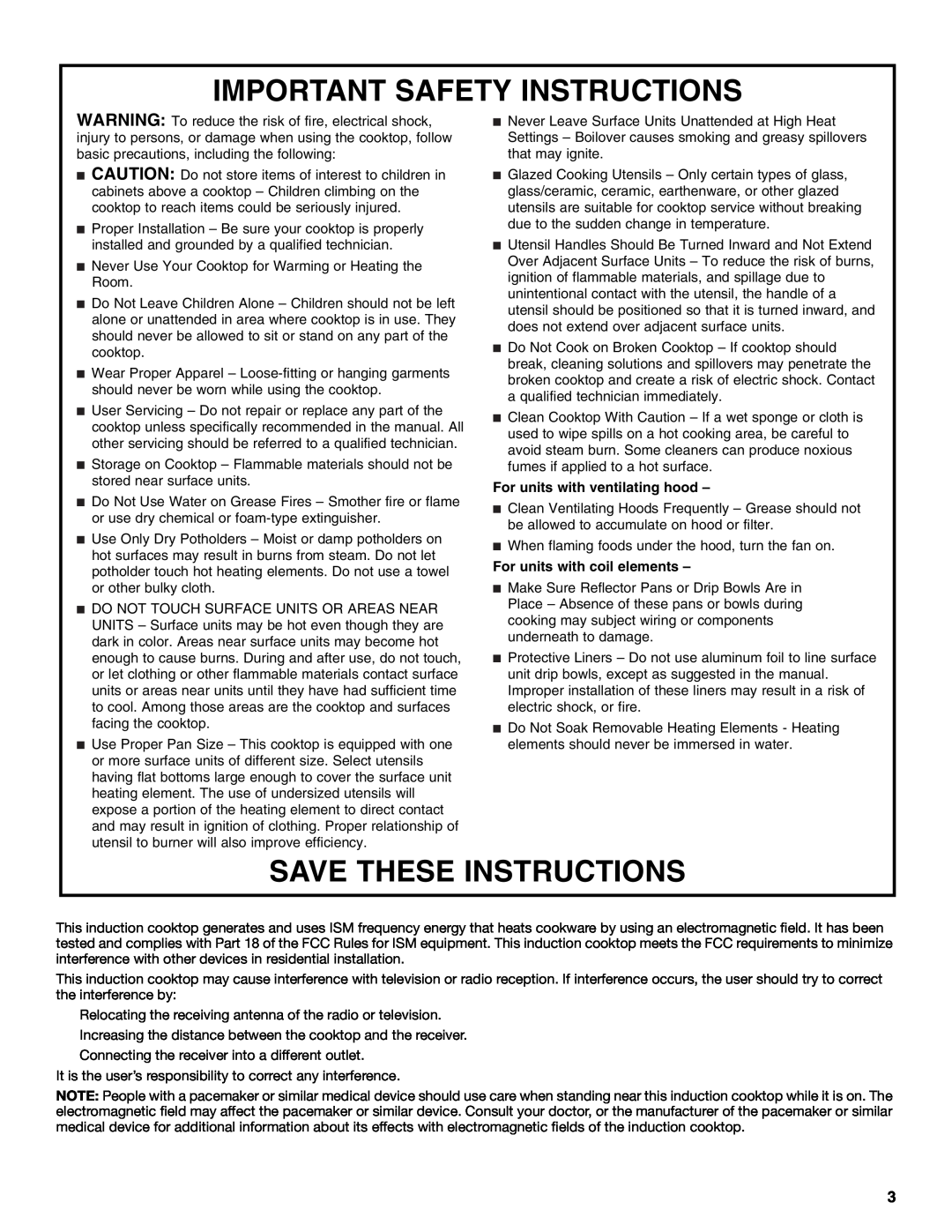 KitchenAid KICU568S, KICU508S manual Important Safety Instructions, Save These Instructions, For units with ventilating hood 
