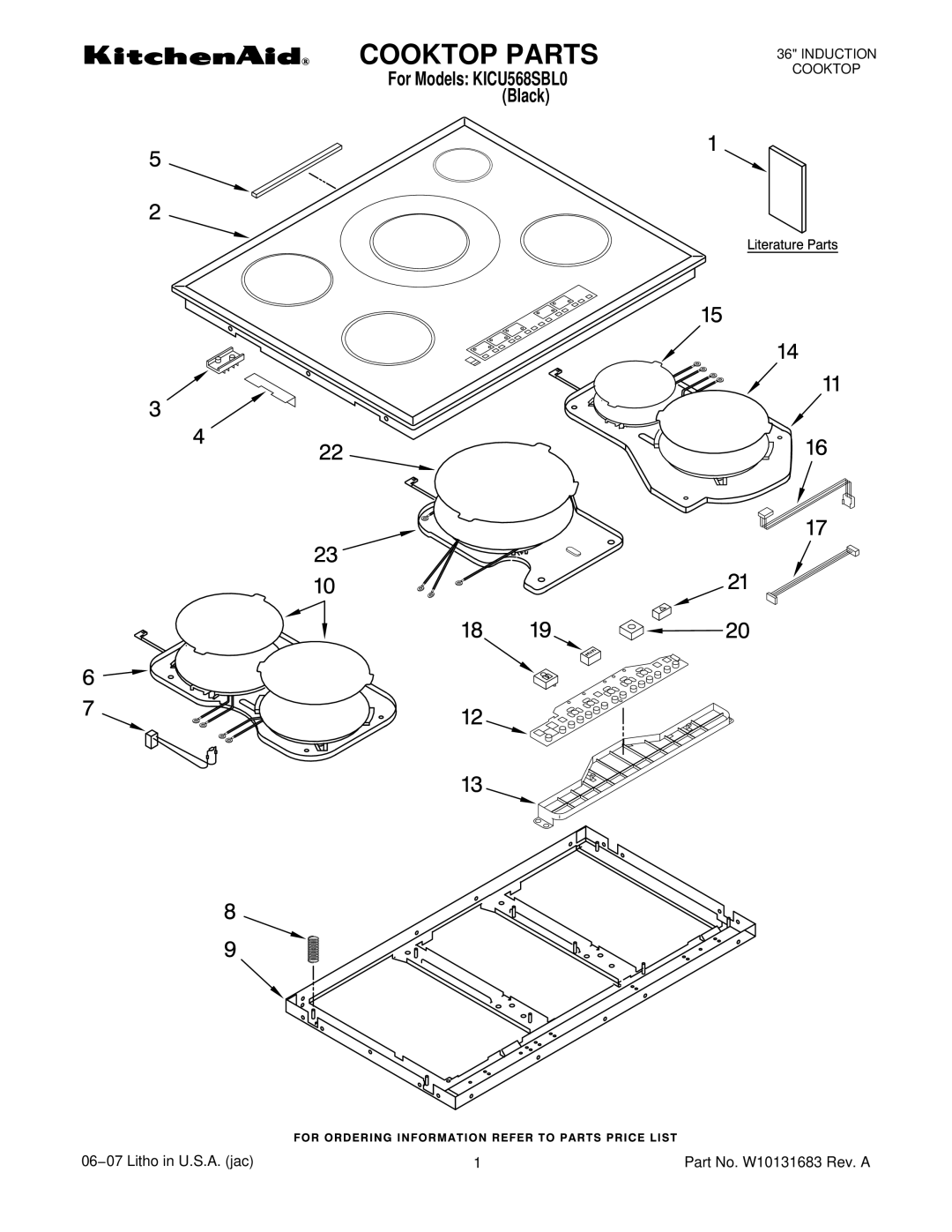 KitchenAid KICU568SBL0 manual Cooktop Parts 