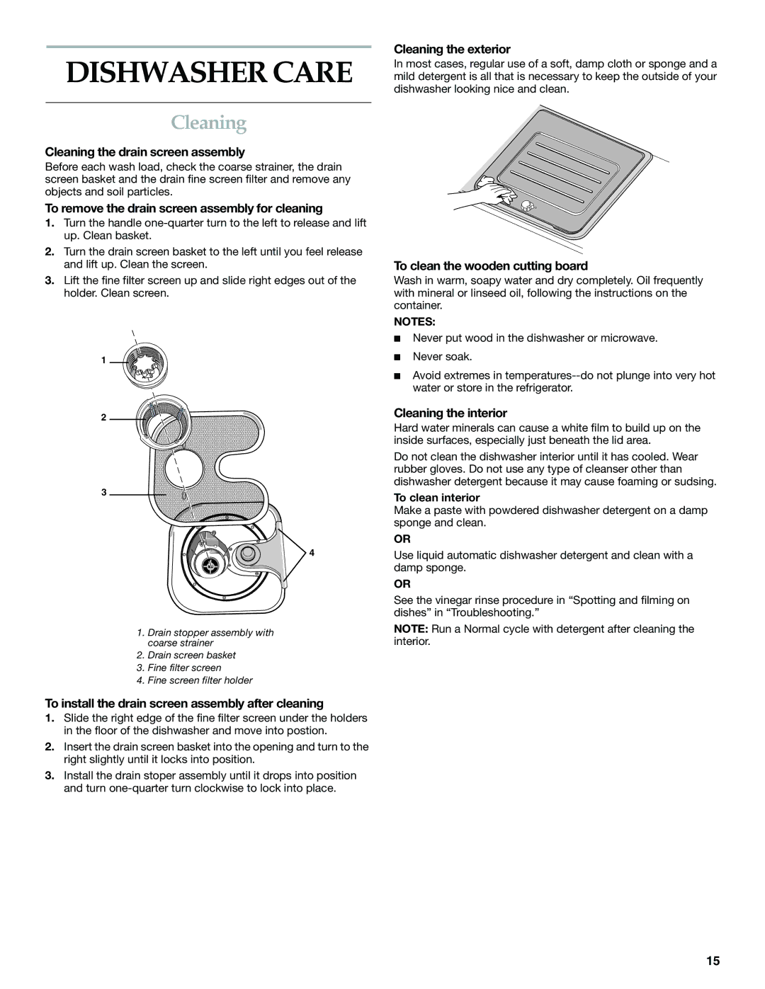 KitchenAid KIDS01EK manual Dishwasher Care, Cleaning 