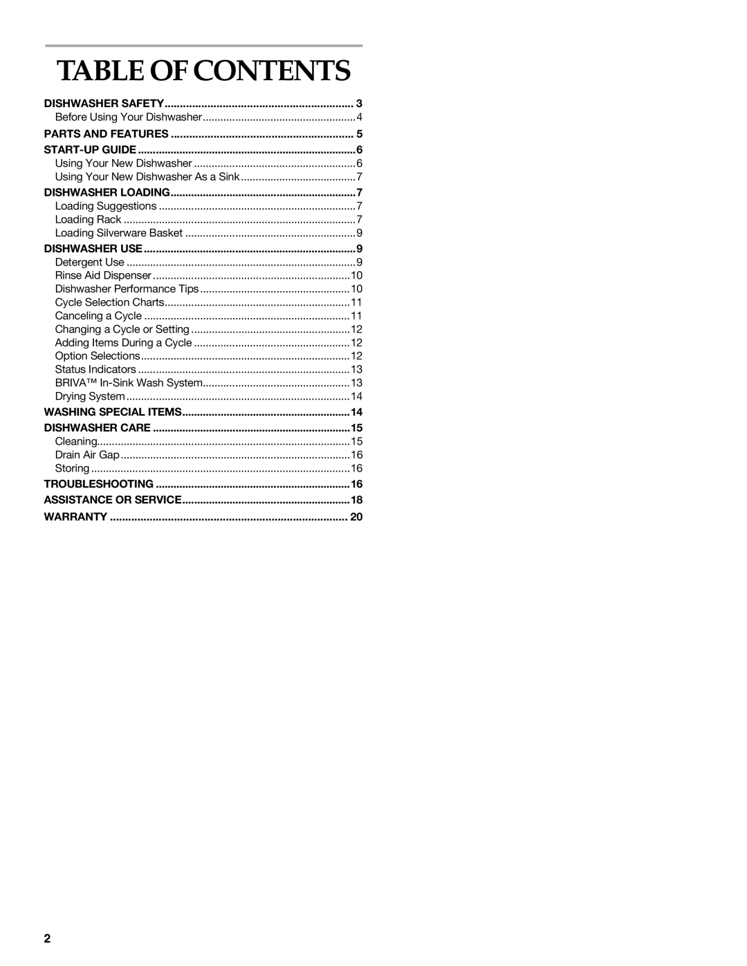 KitchenAid KIDS01EK manual Table of Contents 