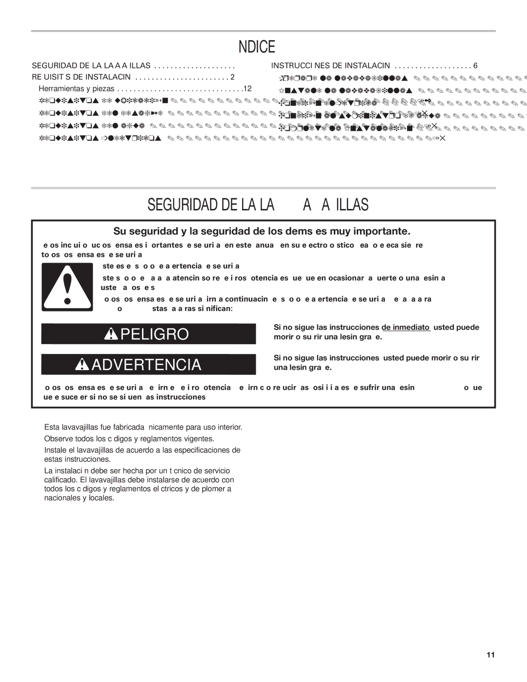 KitchenAid KIDS36, KIDS42 installation instructions Índice, Seguridad DE LA Lavavajillas, Instrucciones DE Instalación 