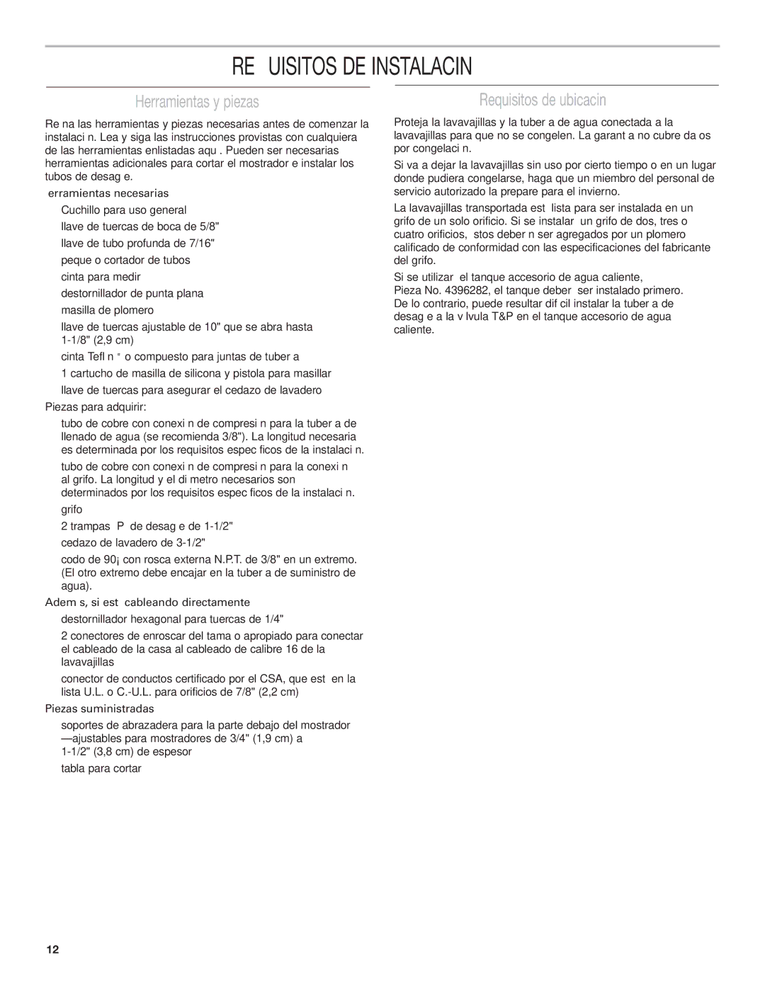 KitchenAid KIDS42, KIDS36 Requisitos DE Instalación, Herramientas y piezas, Requisitos de ubicación 