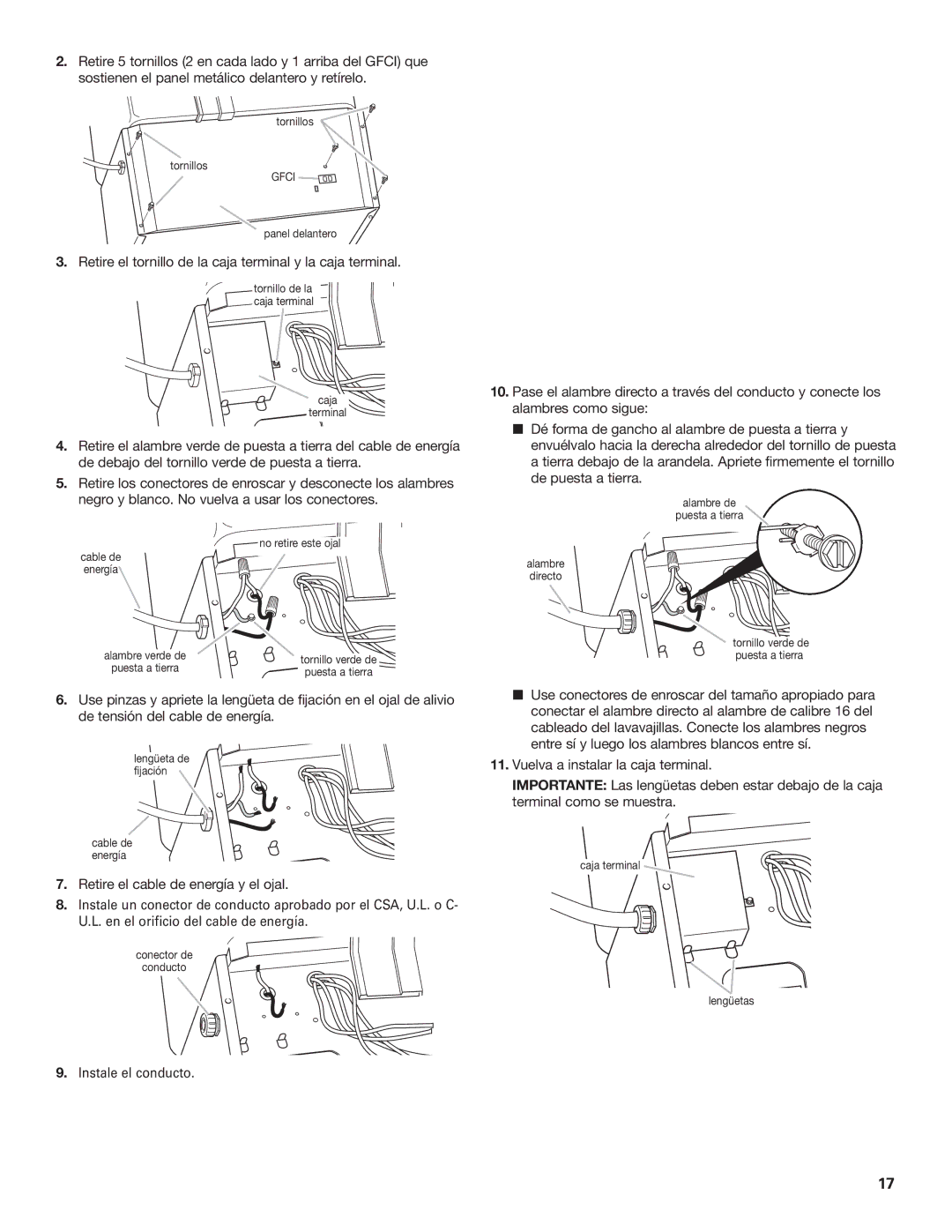 KitchenAid KIDS36, KIDS42 installation instructions Retire el tornillo de la caja terminal y la caja terminal 