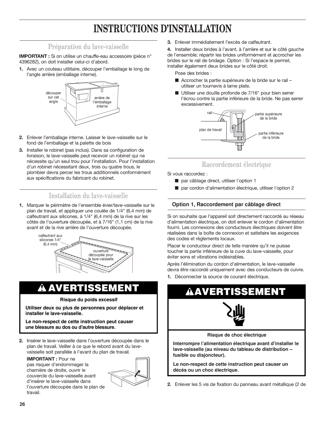 KitchenAid KIDS42, KIDS36 Instructions D’INSTALLATION, Préparation du lave-vaisselle, Installation du lave-vaisselle 