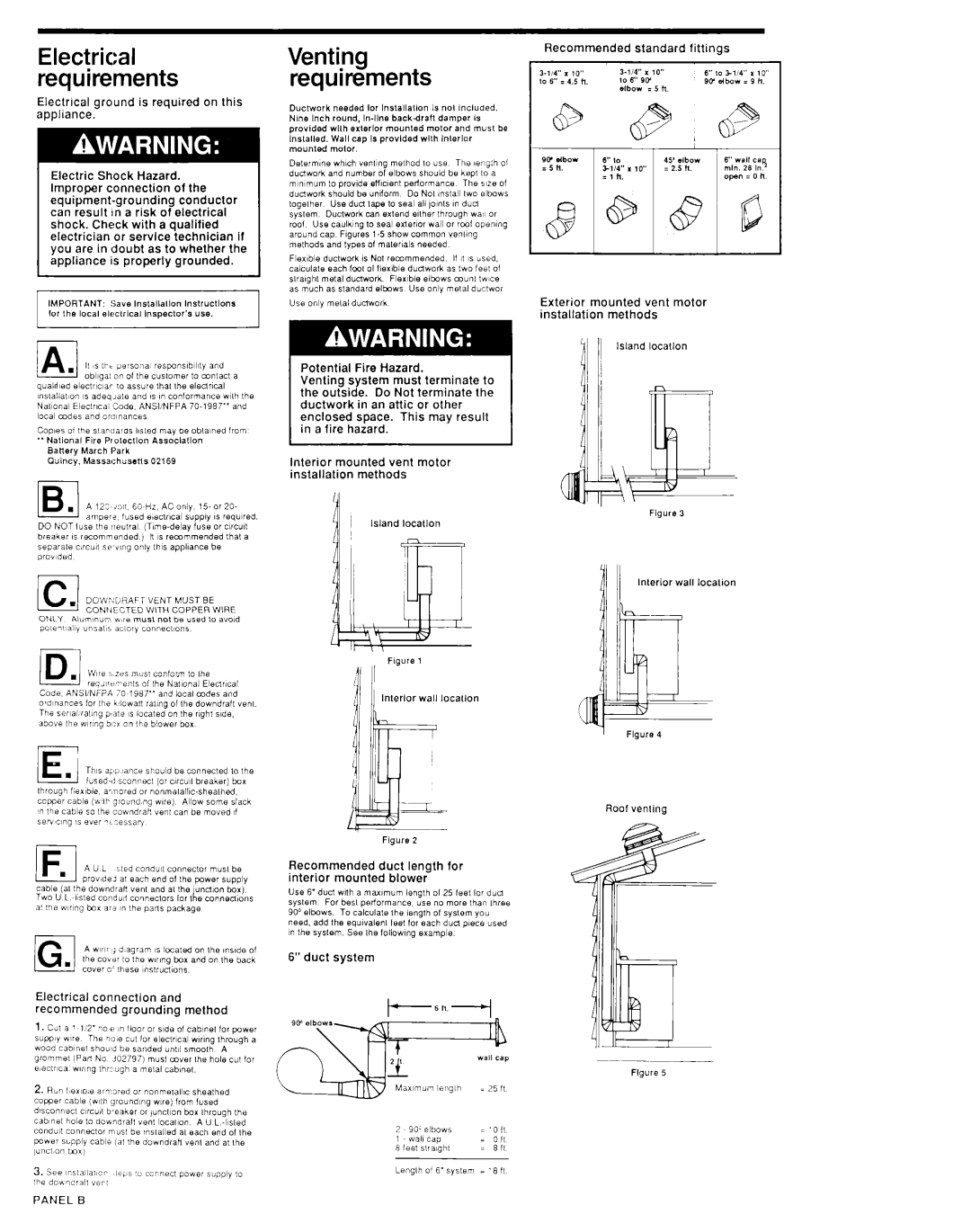 KitchenAid KPED890T Electrical connection and recommended grounding method, Duct system, Panel B, Island locallon 