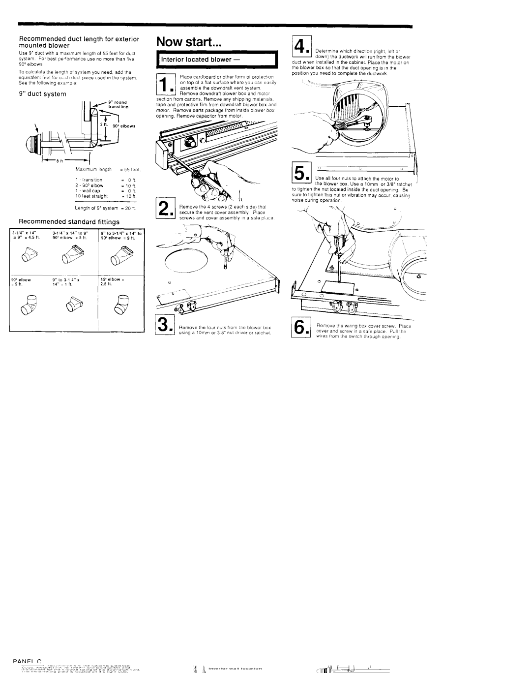 KitchenAid KIVDEIOOTOB, KIVD860TOB Now start, Recommended duct length for exterior mounted blower, Interior located blower 