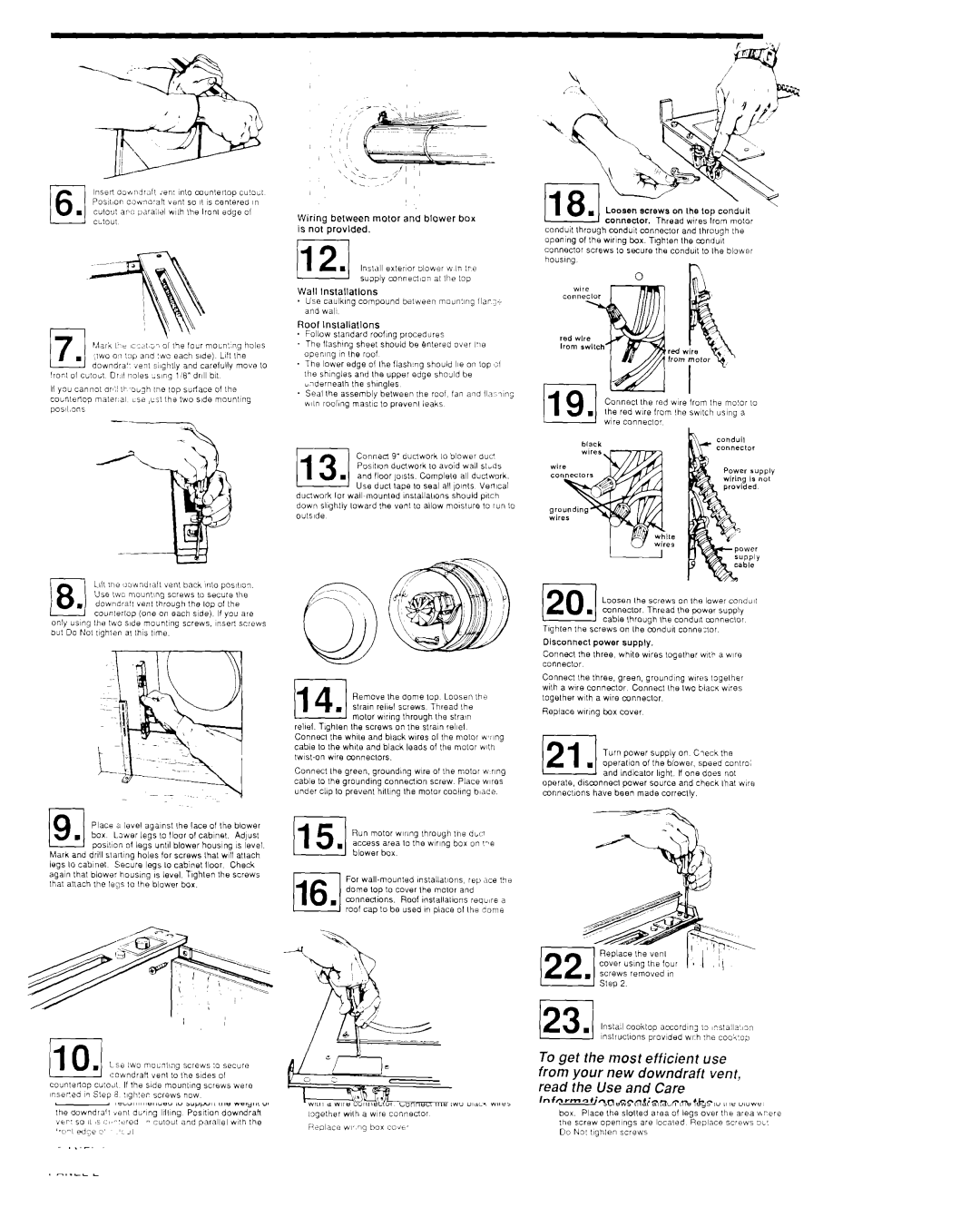 KitchenAid KPID850T, KPED890T Wiring belween motor and blower box iS not provided, Wall Installations, Roof lnstallatlons 