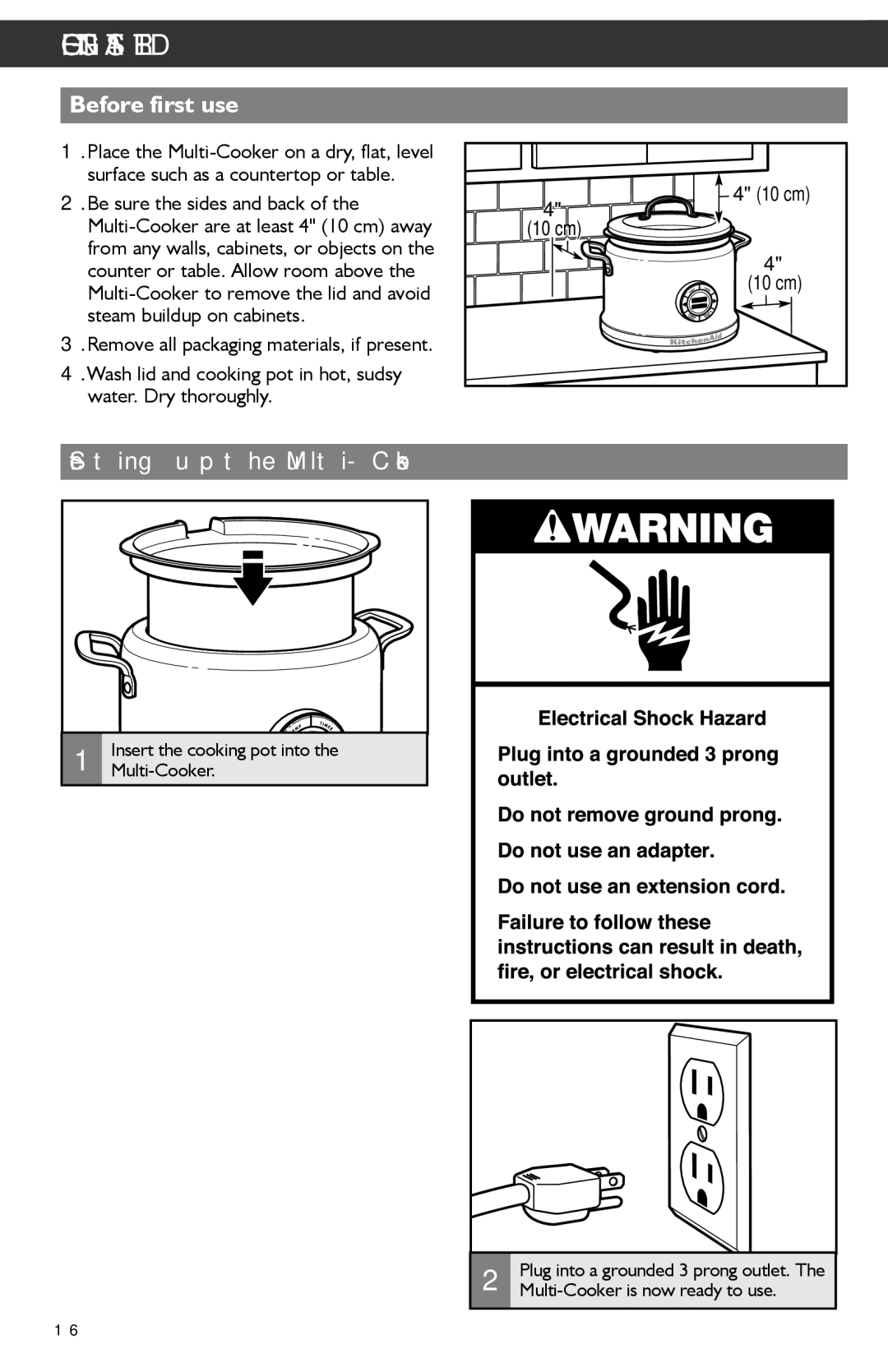 KitchenAid KMC4241 manual Getting Started, Before first use, Setting up the Multi-Cooker 