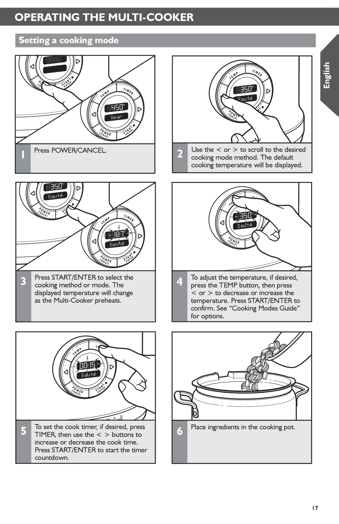 KitchenAid KMC4241 manual Operating the MULTI-COOKER, Setting a cooking mode 