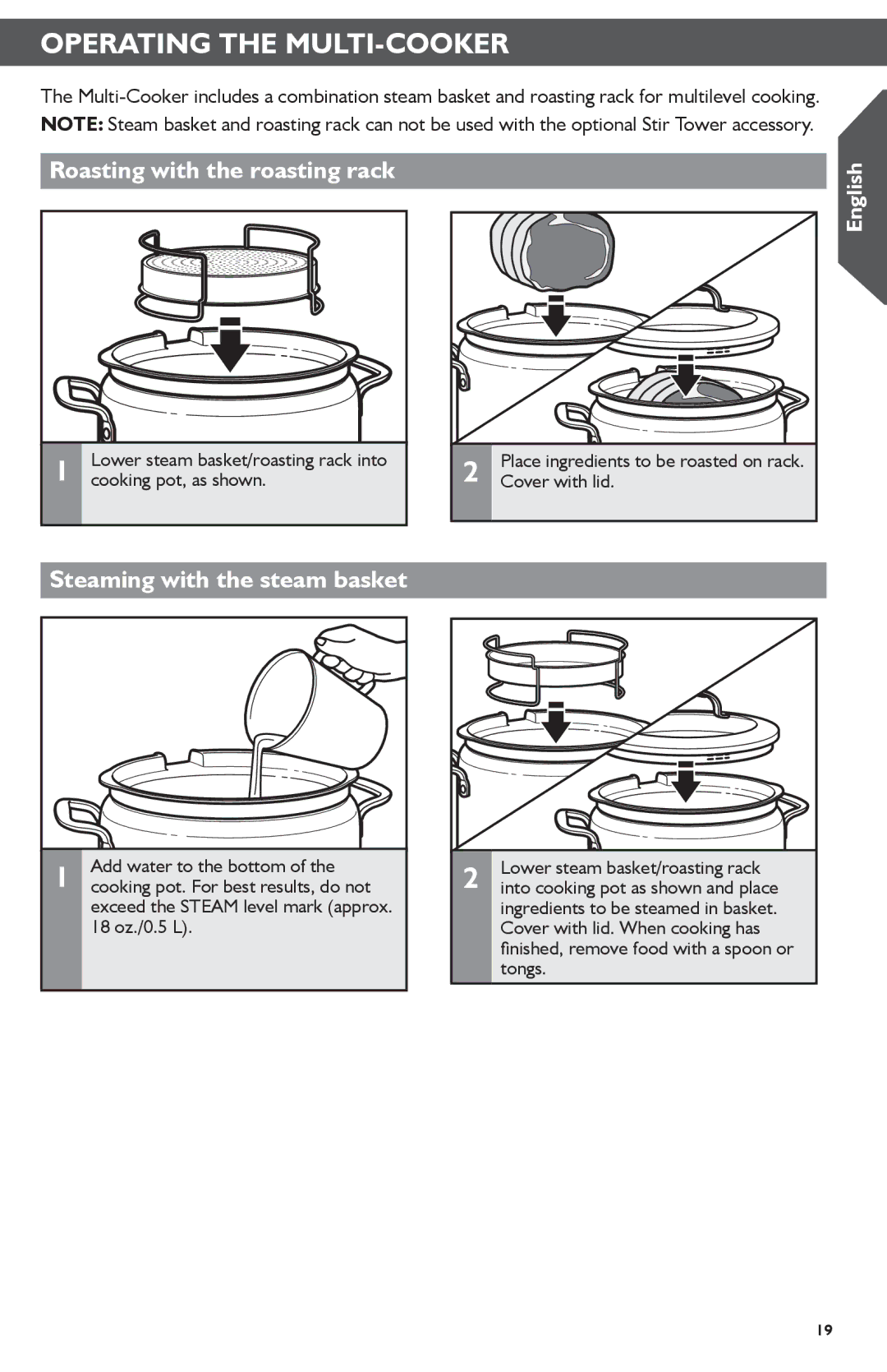 KitchenAid KMC4241 manual Roasting with the roasting rack, Steaming with the steam basket 