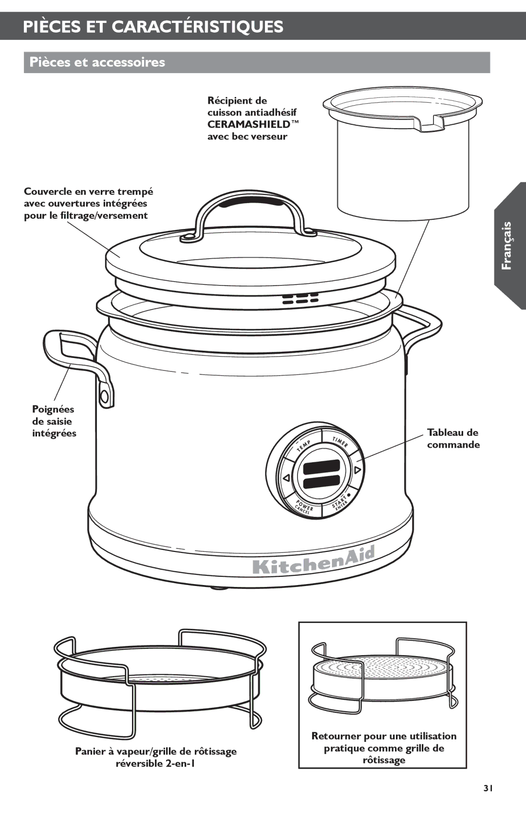 KitchenAid KMC4241 manual Pièces ET Caractéristiques, Pièces et accessoires 