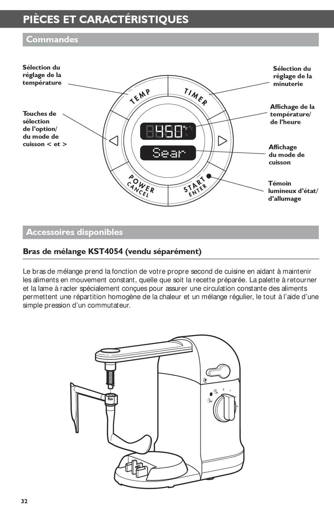 KitchenAid KMC4241 manual Commandes, Accessoires disponibles 