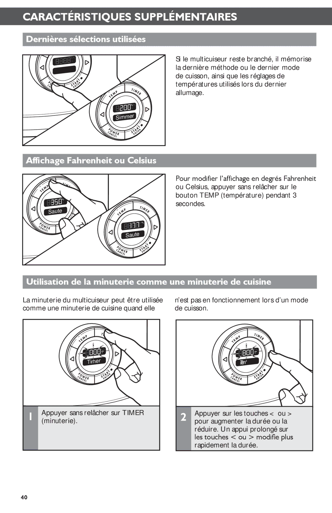 KitchenAid KMC4241 manual Caractéristiques Supplémentaires, Dernières sélections utilisées, Affichage Fahrenheit ou Celsius 