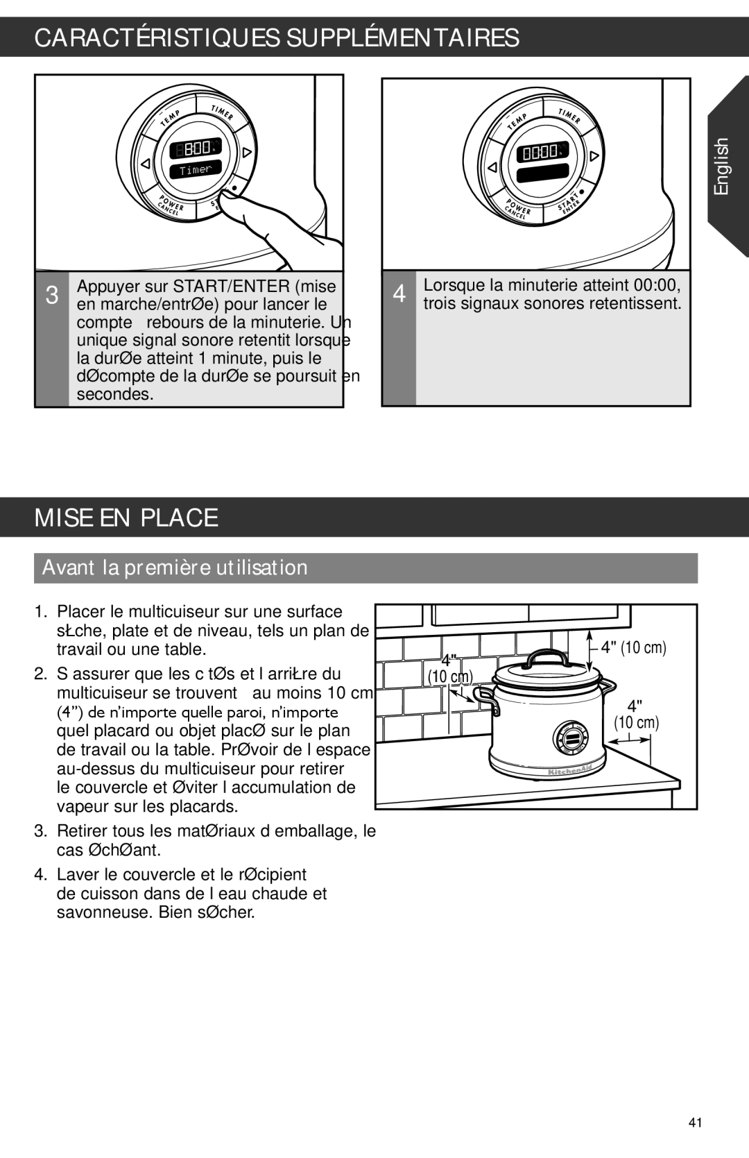 KitchenAid KMC4241 manual Mise EN Place, Avant la première utilisation, 10 cm 